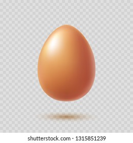 Egg with shadow isolated on transparent background. Vector farm product icon. Chicken brown egg template for Easter design.