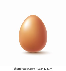 Egg with shadow isolated on white background. Vector farm product icon. Chicken brown egg template for Easter design.