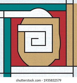 Egg Shape Combined with Neoplasticism Style Square Spiral Maze Easter Template - Multicolor on Canvas Background - Vector Hand Crafted Graphic Design