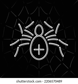 Egg Shape Spider Icon with Inverted Line Style Cephalothorax and Abdomen as Halloween Holidays Decoration Template - White on Black Web Background - Vector Flat Graphic Design