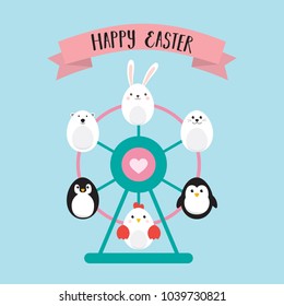 Egg Shaped animals Character Set for Easter day, Cute Polar Bear, Penguin, Baby Seal Pup, Chicken, Rabbit character vector illustration.