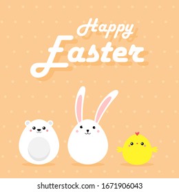 Egg Shaped animals Character Set for Easter day, Easter eggs paint. A Cute Polar Bear, bunny, baby Chicken, Pup character on sky blue background Flat design vector illustration.