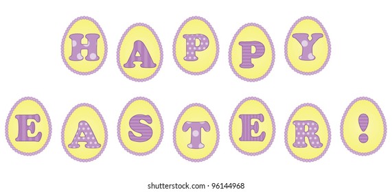Egg shaped cupcake toppers spelling out "Happy Easter"