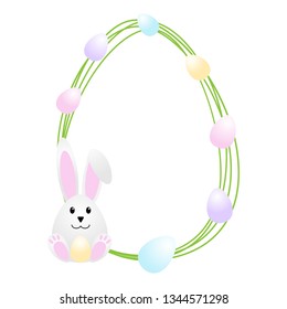 Egg shaped Easter frame/border with colorful eggs and space for text on white background. Can be used for greeting card, invitation, poster, flyer, banner