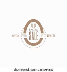Egg shaped easter sale label template. Gold colored Easter banner design.