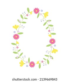 Egg shaped frame with floral decor. Flower holiday vector illustration