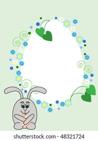 Egg shaped greeting card with Easter rabbit