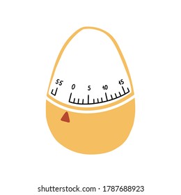 Egg Shaped Yellow Kitchen Timer. Hand Drawn Vector Illustration. Dotted Vector Illustration Of Kitchen Element.