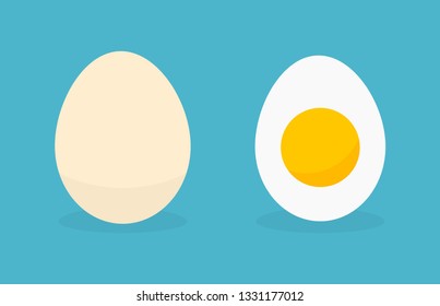 Egg in shell and boild egg icons. Vector illustration.