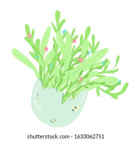 egg shell with a bouquet,easter spring decoration for postcard, greeting cardc, print, hand draw