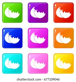 Egg shell icons of 9 color set isolated vector illustration