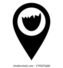 Egg shell and location pin on white