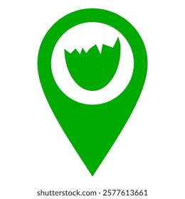 Egg shell and location pin on white