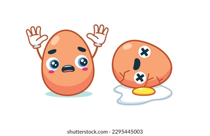 An egg is shock watching other egg die. Isolated Vector Illustration