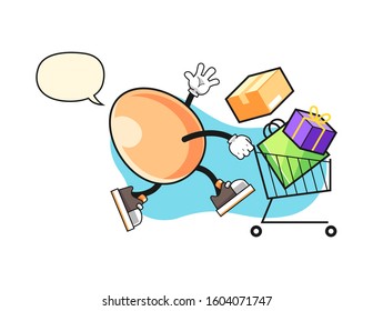 Egg shopping with speech bubble cartoon. Mascot Character vector.