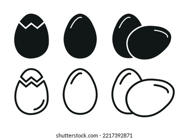 Egg Simple Icon Set. Flat Style Cracked Egg Icon Symbol Vector Illustration