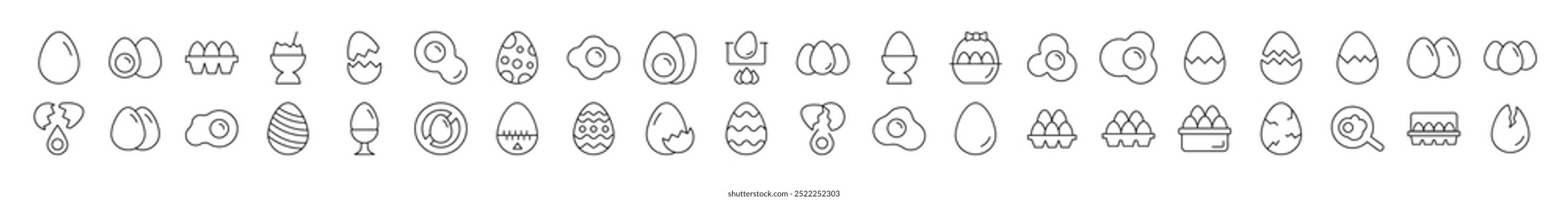 Coleção De Ícones De Linha Isolados Simples Do Egg. Traço editável. Adequado para sites, livros, cartões, aplicativos
