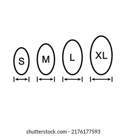 Egg sizes. Set of vector illustrations with arrows and eggs. Drawing on a white background. 