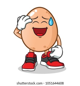 egg smiling face with cold sweat mascot vector cartoon illustration