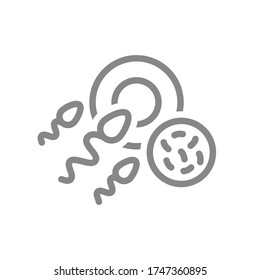 Egg and sperm with bacteria line icon. Fetal abnormalities, medical abortion symbol
