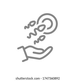 Ei und Sperma auf der Hand Linie Symbol. Gesundheitsfürsorge für Eltern, medizinische Behandlung, neues Embryonensymbol