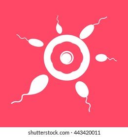 Egg & Sperm white icon on magenta color background. Eps-10.