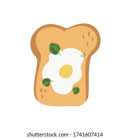 Egg and spinach leaves toast. Hand drawn vector illustration. Healthy wholesome breakfast.