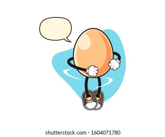 Egg spinning with speech bubble cartoon. Mascot Character vector.
