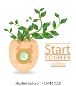 Egg. Start button. Go green. Save world. vector illustration.