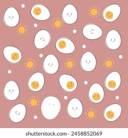 Egg and sun pattern on pink background with dot pattern. Breakfast food for wallpaper, surface design and fabric pattern