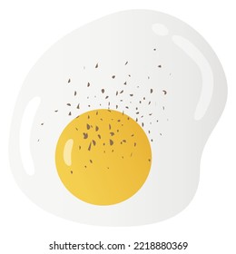 Egg Sunny Side Up Fried Egg Bright Yellow Yolk with Pepper Seasoning Flat Design Vector Illustration