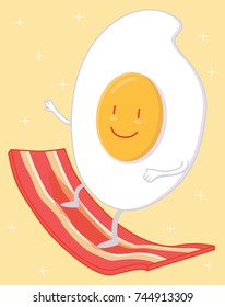 Egg surfing bacon vector illustration. Breakfast design concept
