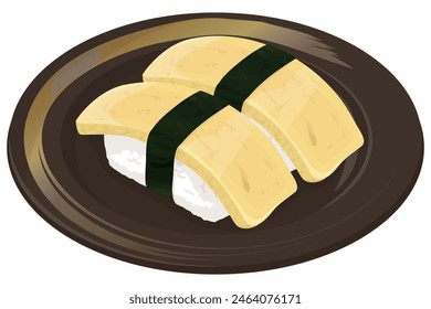 Sushi de huevo. Cocina japonesa. Ilustración vectorial.