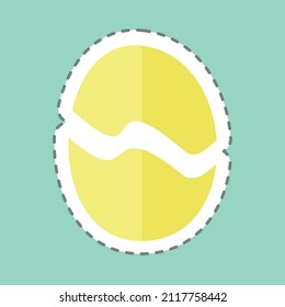 Egg Tailor Sticker in trendy line cut isolated on blue background