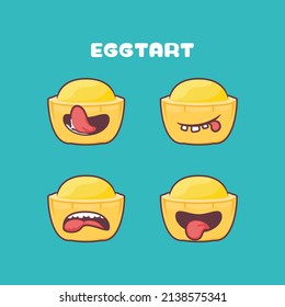 egg tart cartoon. food vector illustration. with different mouth expressions. cute cartoon