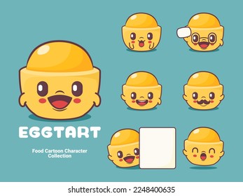 egg tart cartoon. food vector illustration with different expressions