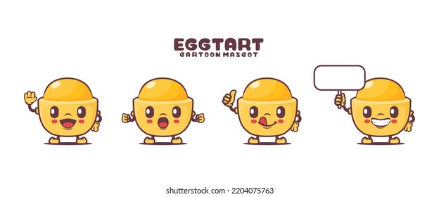 egg tart cartoon mascot with different expressions. food vector illustration.