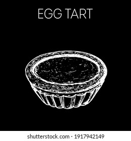 Egg Tart. Hong kong street food. Vintage hand drawn sketch. Chinese food. Vector illustration.