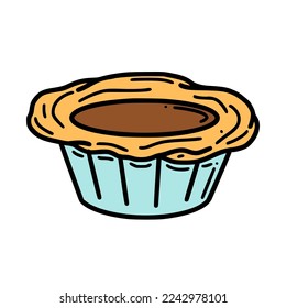 Egg tart vector illustration. Chinese New year dessert in doodle style.