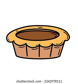 Egg tart vector illustration. Chinese New year dessert in doodle style.