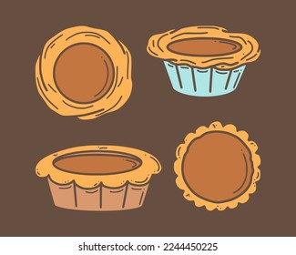 Egg tart vector illustration. Chinese New year dessert in doodle style.