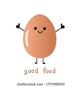 Egg with thumbs up icon isolated on white background vector. Funny cartoon character.