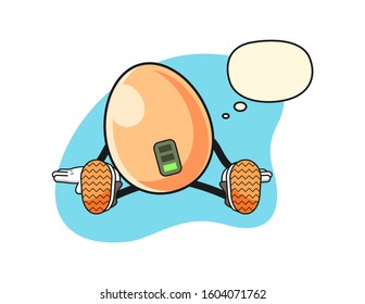 Egg tired with thought bubble cartoon. Mascot Character vector.