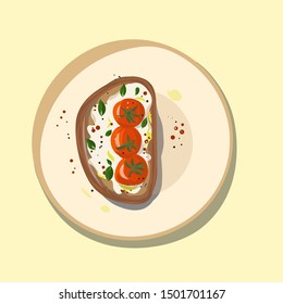  egg toast illustration. Vector flat icon with healthy snack.