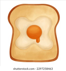 Egg Toast with Runny Yolk Element Vector