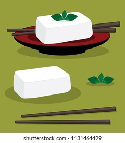 egg tofu on red plate, bean curd japan style with chopsticks. japanese food.