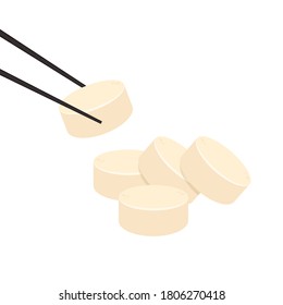 Egg tofu stack vector. free space for text. copy space. chopsticks vector.