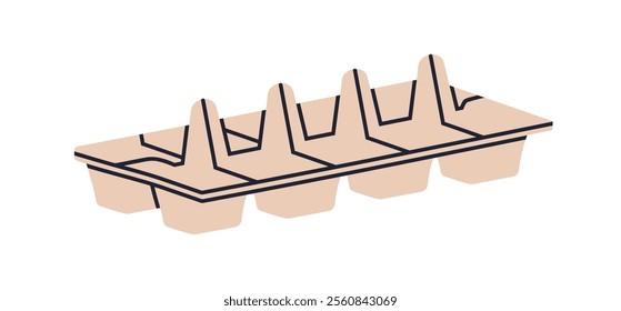 Egg tray, empty packaging. Eco-friendly cardboard container, open carton box, holder for storage, transportation. Recycled zero-waste kraft pack. Flat vector illustration isolated on white background