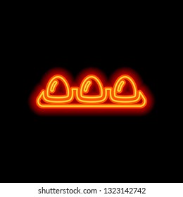 egg tray, linear outline icon. Orange neon style on black background. Light icon