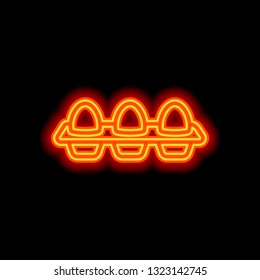 egg tray, linear outline icon. Orange neon style on black background. Light icon